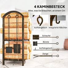 Outsunny Indoor Firewood Rack 43 X 30 X 74cm, 2-Tier Firewood Rack With 4 Fireplace Tools And Hooks - 1 - View 8