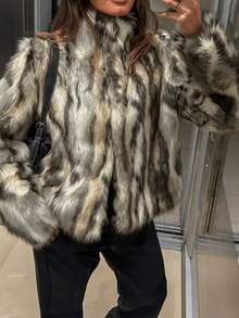 Seelio Autumn/Winter New Women's Fashion Faux Fur Effect Coat Jacket, European And American Style - Multicolor - View 3