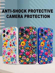 1 pieza Funda de teléfono con diseño floral vibrante en colores intensos sobre fondo oscuro, estilo artístico ideal para celebraciones festivas y temporada de verano, protección elevada para lente con diseño de ojo, resistente a golpes, compatible con iPhone17 ProMax/16/15/14/13/12/11/Plus/Pro/ProMax, compatible con Galaxy A34/A35/A54/A55, Galaxy S20/S21/S22/S23/S24/S25 Ultra/Plus, compatible con Galaxy/Redmi/Honor/OPPO/ViVo - Blanco - Ver 8