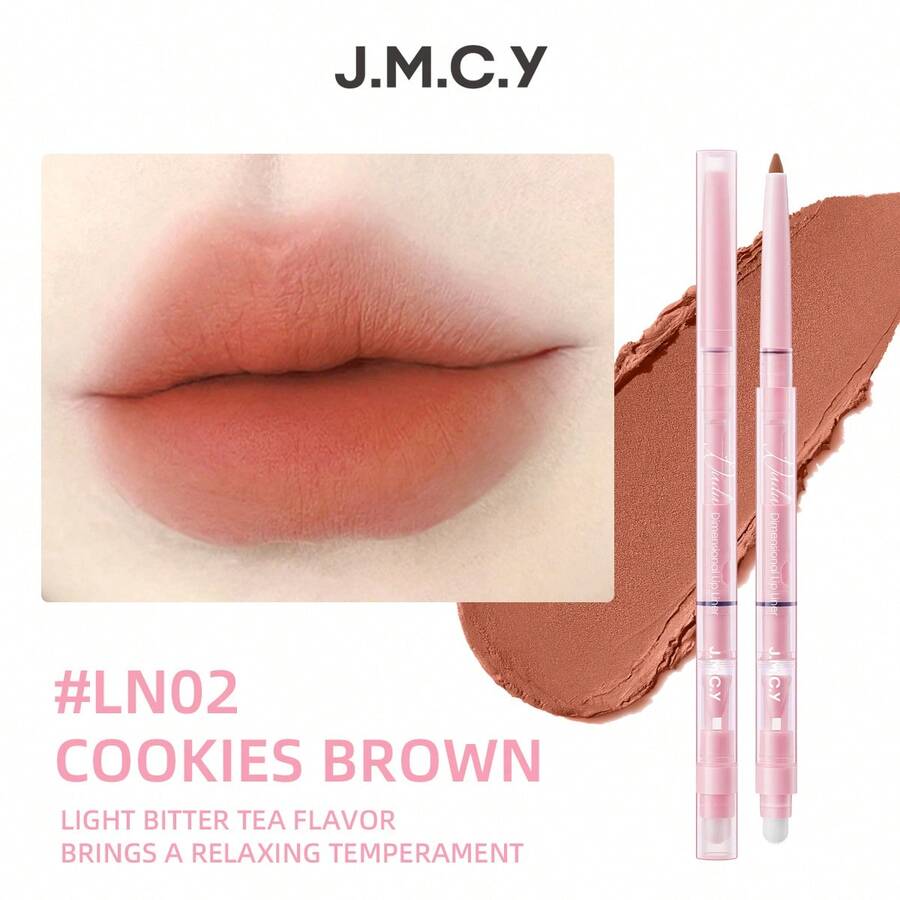 J.M.C.Y 双头唇线刷、哑光丝绒唇膏、持久显色唇膏 - #LN02 RED BROWN - 查看 1