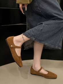 Women's Flat Mary Jane Shoes, Soft Sole Suede, Elegant Comfortable Single Strap, New Autumn Fairy Style - Camel - View 3