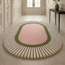1 件椭圆形绿粉相间地毯，客厅地毯，可水洗地毯，家居装饰 - 彩色 - 查看 3