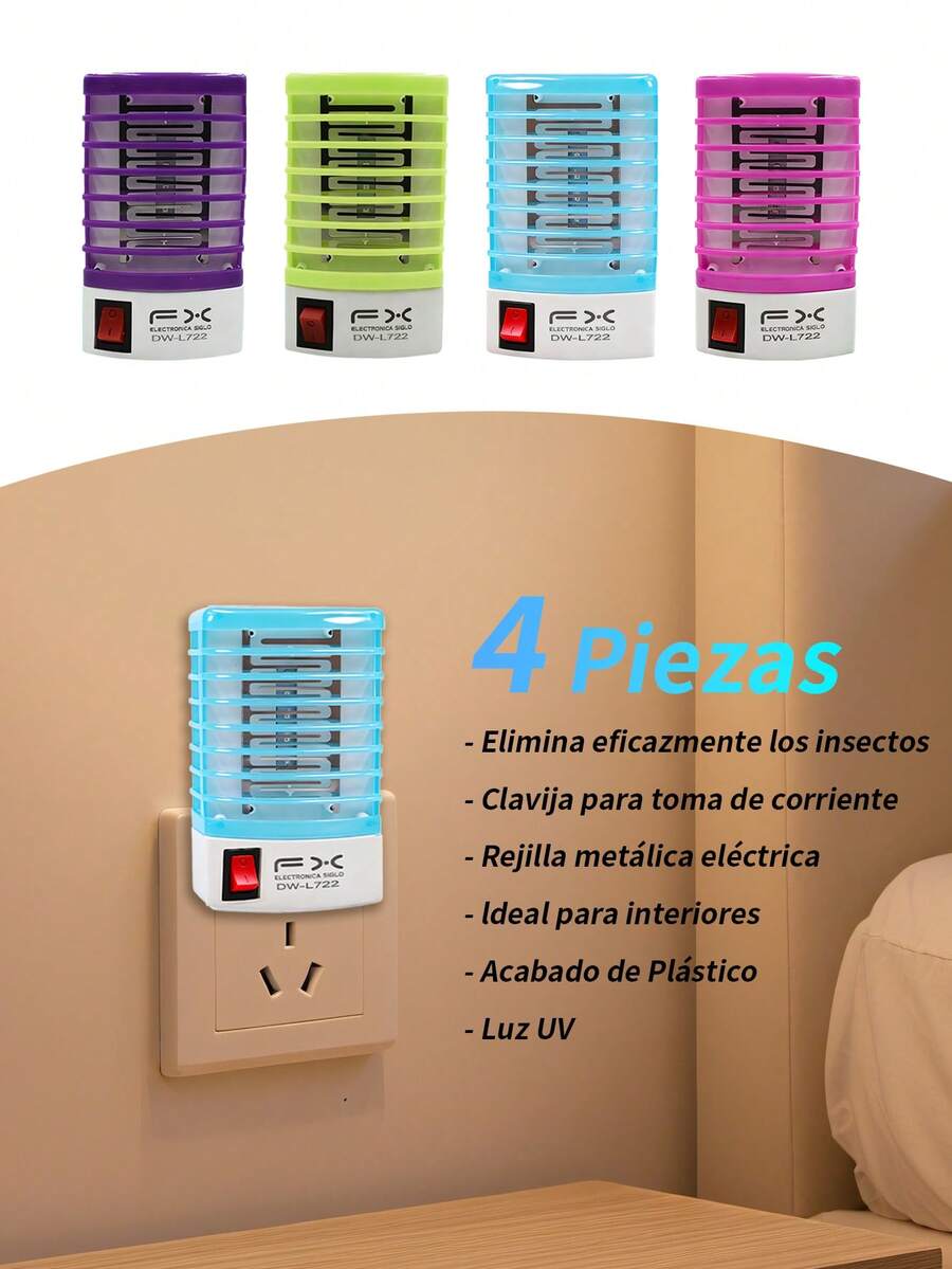 4 piezas Lámpara Portátil Automática para Matar Mosquitos con Atracción UV, Matamoscas en Tiempo Real, Funcionamiento a Bajo Voltaje para Hogar, Oficina, Viajes,Dispositivo Compacto Repelente de Insectos (110 Enchufe)Lampara para matar mosquitos E Insectos , LAMPARA EFECTIVA PARA MOSQUITOS , SE CONECTA DIRECTO A LA LUZ.