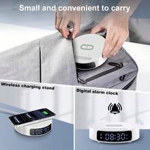 2-In-1 Wireless Charger With Time Display And Alarm Clock Function, Suitable For Bedroom Or Desk, Charging Base Compatible With IPhone 17/16/15/14/13/12/11 Pro Max/Mini/Plus/XR/XS/X/8, Compatible With AirPods 2/3/4/Pro/Pro 2, Compatible With Samsung S25/S23/S22/S21/S20, Galaxy Buds - White - View 5