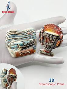 1pc Creative 3D World Travel Fridge Magnet, Travel Souvenir Decoration Sticker, Suitable For Home, Office, Personalized Travel Memento Magnetic Refrigerator Sticker, Home Decor, Kitchen, Room, Office, Cabinet Craft Gift, Holiday Souvenir, Exquisite Small Gift - Multicolor - View 1