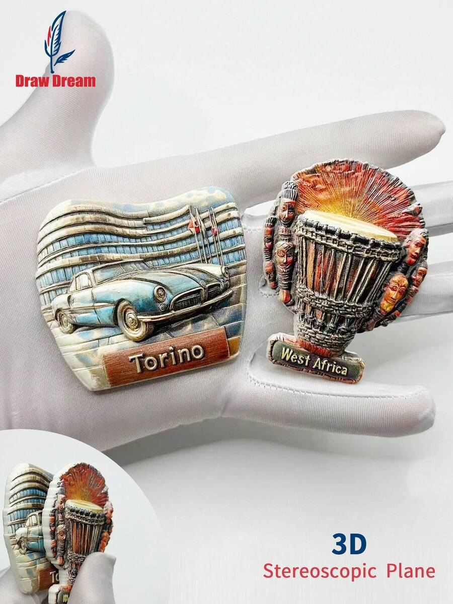 1pc Creative 3D World Travel Fridge Magnet, Travel Souvenir Decoration Sticker, Suitable For Home, Office, Personalized Travel Memento Magnetic Refrigerator Sticker, Home Decor, Kitchen, Room, Office, Cabinet Craft Gift, Holiday Souvenir, Exquisite Small Gift - Multicolor - View 1