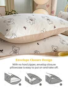 3件套米色可爱卡通熊超柔软加厚水洗超细纤维被套套装（1件被套+2件枕套），枕套随机裁剪，不含被芯 - 黑與白 - 查看 9