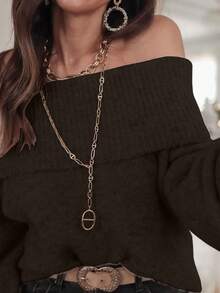 1 Áo len trơn hở vai, áo chui đầu dài tay thanh lịch, quyến rũ dành cho nữ - màu nâu - Xem 4