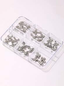 1盒24件 3D十字架美甲飾品－水鑽哥德風合金金屬美甲裝飾 | 壓克力美甲配件美甲飾品 - 銀色 - 查看 6