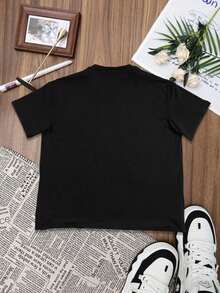 Camiseta de hombre de cuello redondo con estilo callejero retro, con estampado del texto "Slade", adecuada para looks de oficina diarios. - Negro - Ver 2
