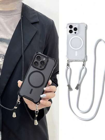 Crossbody Lanyard Necklace Transparent Phone Case For Magnetic Wireless Charge Phone Case Compatible With IPhone 17ProMax 17Pro 17Air 17 16 15 11 12 13 14 Pro Max Plus Anti-Lost Cover