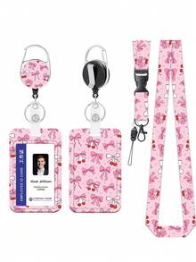 粉色蝴蝶结、樱桃、豹纹卡套，带可伸缩证件夹、登山扣、粉色可伸缩证件卷轴和可拆卸挂绳 - 励志语录证件钥匙扣，适合医生、护士、教师、女学生和办公室职员，圣诞节、感恩节、新年礼物 - 彩色 - 查看 15