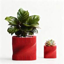 ORIZZONTE Modern Decorative Vase With Intertwined Spiral Structure – Dynamic Minimal Design For Plants, Cactus, Bonsai – Home/Office Gift Idea – Available In 2 Sizes – 100% Made In Italy, Shipping From Italy - 紅色 - 查看 8