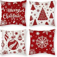 Juego de 4 fundas de almohada de Navidad , 45 x 45 cm funda de cojín de lino para sofá,Patrón de Navidad Cojín Sofá Decoración, Adecuado para sofá, cama, hogar, automóvil, interior, exterior (C) - Q - Ver 1