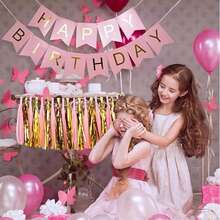 1个鱼尾生日快乐拉旗，派对拉旗横幅装饰，生日派对装饰，嘉年华节日圣诞节新年户外花园悬挂三角旗 - 粉紅燙金 - 查看 2