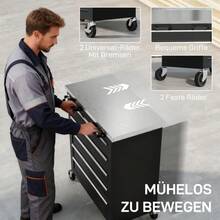 HOMCOM 5 Drawer Tool Cabinet, Rolling Tool Box, Steel Tool Cart, Silver+Black Tone - 1 - View 2