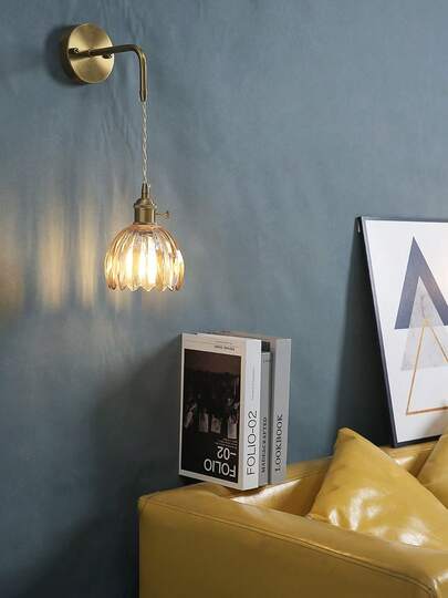 1pc Vintage Glass Wand Lamp Adjustable Arm Tulip Shade, E27 Base, Fixed Wiring, Bedside, Corridor, Bathroom Spiegel Front, ation, Bulb Not Included view 11