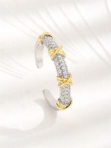 1枚时尚简约18K镀金铜锆石戒指，适合女性日常佩戴和节日礼物 - 彩色 - 查看 4