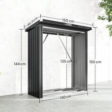 Outsunny Log Shed, Firewood Shelter, Steel, Raised Floor, Sloping Roof, 150 X 66.5 X 150, Dark Grey - 1 - View 2