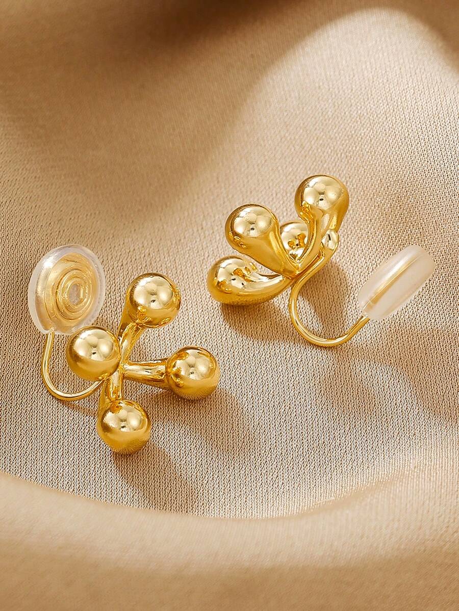 1对复古个性化十字架光滑圆珠耳环，简约优雅耳钉，适合无耳洞人士佩戴