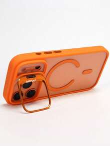1个豪华镜头框支架磁吸手机壳+短挂绳，兼容 17 Pro Max/16/15/14/13/12 Pro Max Plus，支持无线充电，防震盔甲框透明保护壳带镜头玻璃 - 橘色 - 查看 3