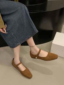 Women's Flat Mary Jane Shoes, Soft Sole Suede, Elegant Comfortable Single Strap, New Autumn Fairy Style - Camel - View 5