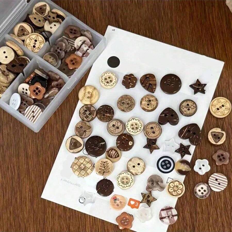 20pcs Random Color & Pattern Plastic Buttons, Suitable For Scrapbooking, Clothing Decoration, Crafts - Includes Flower, Snowflake, Macaron Colors - Multicolor - View 1
