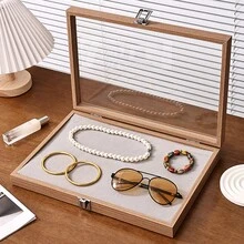 1pc Vintage Chinese Style Small Wooden Jewelry Storage Box With Glass Lid And Anti-Dust Protection, For Organizing Necklaces, Bracelets, Rings And Other Jewelry, Perfect As A Gift For Girlfriend Or Wife Valentine Day Back To School - Multicolor - View 27