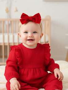 3 buc Bentite din catifea pentru bebeluși, roșu, alb, negru, benzi de păr cu fundă pentru copii mici, nou-născut, benzi elastice de păr din nailon, benzi de păr cu fundă de culoare solidă, pentru toamna iarnă pentru copii, accesorii de păr pentru copii Love Valentine