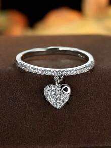 1pc Gold Heart Ring, Gold-Plated Heart Pendant Ring, Anniversary Memorial Gift Suitable For Men And Women, Elegant Everyday Wear, Wonderful Gift For Halloween, Christmas, Teacher's Day, Holidays, Birthday - Multicolor - View 2
