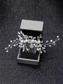 1件装女士优雅手工金属叶片粘土花朵配仿珍珠发梳，新娘婚礼派对发饰，发髻延长发饰，发型发夹，头部饰品，女士发饰 - 彩色 - 查看 9