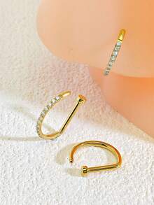 3件套/2件套/1件装女士假鼻环，金色D形镶嵌，5A级假鼻环，假唇环，鼻中隔无孔鼻夹，摇滚嘻哈不锈钢时尚朋克风身体饰品，适合女性日常佩戴、沙滩泳装、日光浴、舞会、派对、情人节、万圣节、圣诞节、母亲节、开学季、生日等场合，可作为送给女友/男友/母亲/父亲/同学的礼物。 - 金黃色 - 查看 1