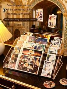 1 pieza Soporte para exhibición de tarjetas, Soporte vertical acrílico para tarjetas de felicitación, Estante acrílico transparente multicapa adecuado para tarjetas calificadas por PSA, tarjetas de béisbol y exhibiciones de tarjetas postales y pegatinas - transparente - Ver 5