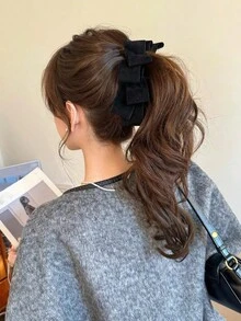 Kẹp tóc hình nơ ruy băng cho nữ và bé gái, 1 chiếc kẹp tóc đuôi ngựa dọc kiểu Hàn Quốc, kẹp tóc đuôi ngựa lớn hình nơ cho tóc dày, phụ kiện tóc, kẹp cài tóc, phụ kiện đội đầu, ghim cài tóc. - Cà phê - Xem 10