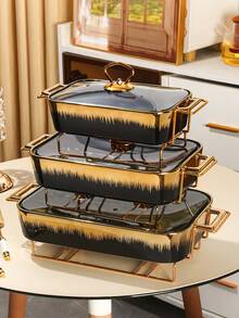 Ceramic Plate, Suitable For Cooking, Dining Room, Home, Kitchen, Tableware, Baking Tray, Casserole, Tray, Salad Bowl, Fruit Plate, Soup Pot, Baking Tray, Applicable For Bread, Turkey, Cheese, Pizza, Outdoor, Wedding, Party, Gift, Birthday - Multicolor - View 2