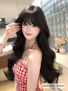 1 Tóc giả gợn sóng tổng hợp chịu nhiệt màu nâu sẫm, làm từ sợi, tăng thêm độ phồng, tự nhiên và chân thực (Không bao gồm phụ kiện) - Black-brown - Xem 4