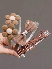 3pcs Girls' Retro Floral Bow Headbands, Versatile Casual Accessories For Autumn/Winter