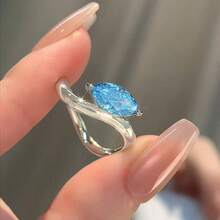 1 Piece Of Gold Full Diamond Blue  Ring - J11 Gold Blue Zirconium Ring - View 3
