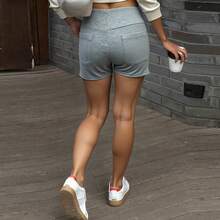 Livesso Pantalones cortos ajustados de cintura elástica gris para mujer, de verano - Gris - Ver 8