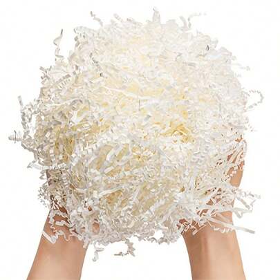 300g White Raffia Gift Box Filler - Stylish Gift Box Filler, Creamy White Crumpled Shredded Paper, Paper Scraps, Shredded Paper, Cushioning Filler, Candy Box Shreds, Souvenir Filler, Wedding Confetti, Party Decoration Shreds. Suitable For Filling Gaps In Fragile Items And Packaging. Back To School Season, Valentine's Day, Wedding Gift Box Packaging Filler.