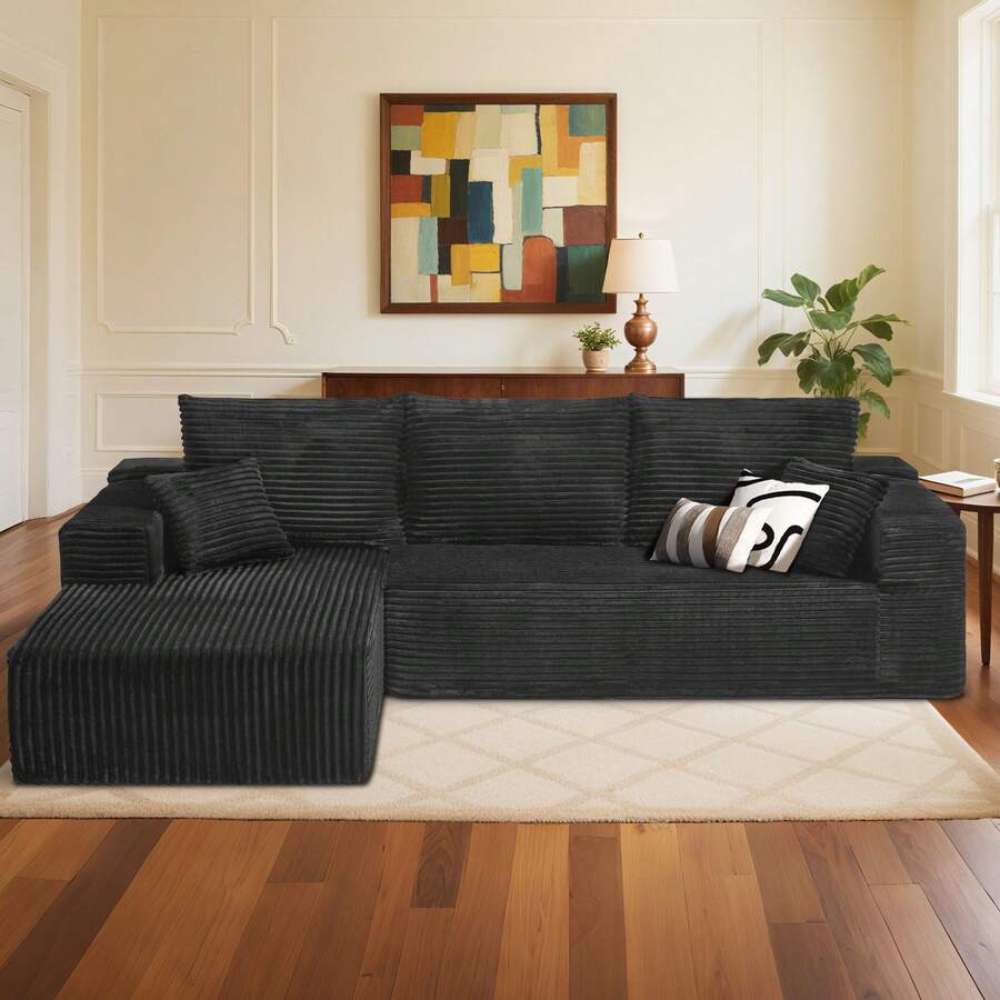 105'' Cloud Sectional Couch, Soft Gray Sectional Sofa,(Pedals Can Be Purchased Separately, And Can Be Combined With Sofa) Boneless Corduroy Sofa With Deep Seat,Modern Modular Couch For Living Room, No Assembly Required,Comfy Plush Corduroy Fabric,Sofa De Sala,Couch,Sofa Cama,Muebles Para Sala, Living Room Furniture, Muebles, Bedroom Furniture Set, Recliner Chair For Adult. - 灰色 - 查看 1