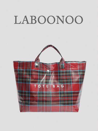 시크한 프레피 스타일 대용량 토트 백 - 여성 패션을 위한 가벼운 PVC & 크라프트 종이와 매직 테이프 클로저