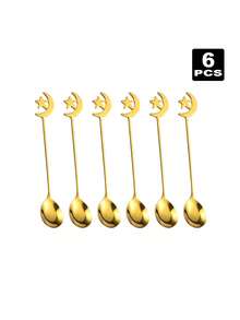 2/4/6/8pcs Stainless Steel Coffee Spoons, Moon & Star Shaped Dessert Spoons, Suitable For Afternoon Tea, Ramadan Gift - Gold - View 6