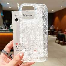 Sexy White Lace Pattern Transparent Phone Case, Compatible With 17/16/15/14/13/12/11 Pro Max/17/Air/7/8 Plus/X/XS Max/XR/16e/SE 2022, Shock-Absorbing Soft Shell - White - View 2