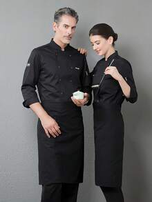 男士新款时尚厨师服，男女通用长袖厨师服，适用于酒店/餐厅/面包店/咖啡馆，面料舒适透气，经久耐用，易于清洗