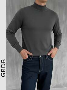 GRDR Jersey de cuello alto minimalista casual para hombre - Gris Oscuro - Ver 1