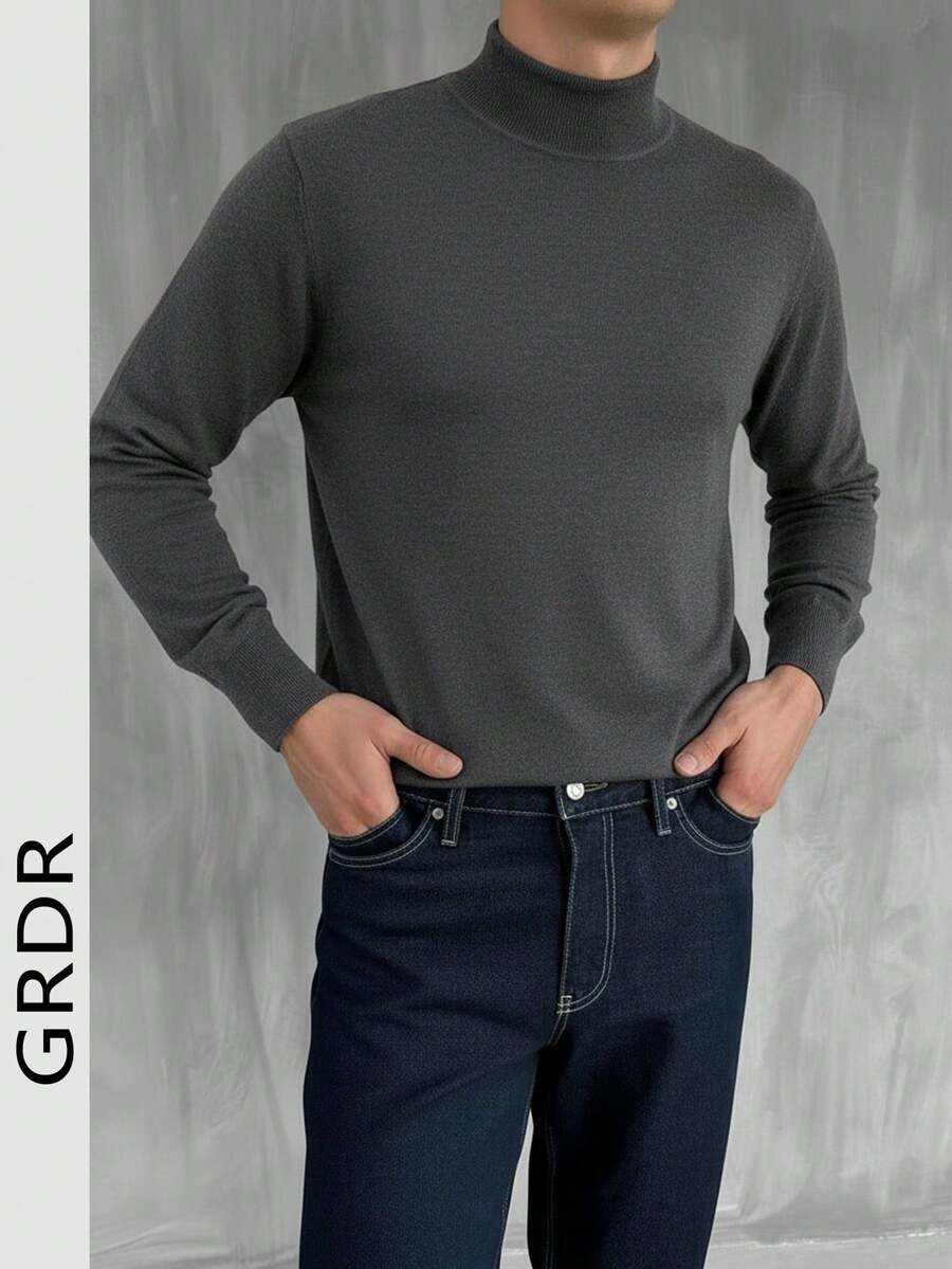 GRDR Jersey de cuello alto minimalista casual para hombre - Gris Oscuro - Ver 1