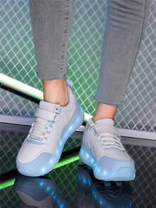 男童四轮轮滑鞋，新款儿童轮滑鞋，时尚魔术贴可调节轮滑鞋，PU皮革轻便耐用双轮隐藏式轮滑鞋，青少年LED发光鞋带USB充电，可拆卸轮子，二合一轮滑鞋/运动鞋