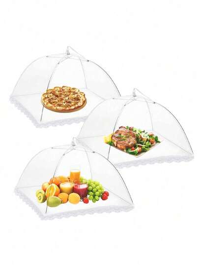 3/2/1 pezzi Copri cibo in pizzo bianco, Copertura a ombrello in rete pieghevole anti-polvere e anti-mosche, Riutilizzabile per tavolo da pranzo, cucina, picnic, BBQ, festa