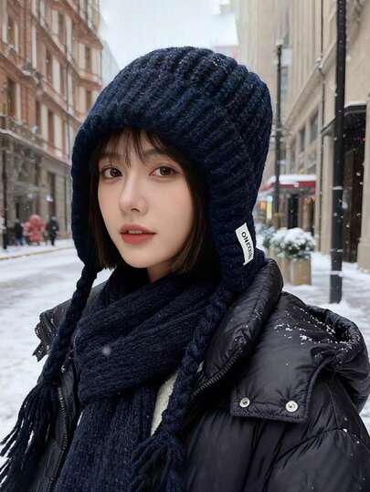 1pc Warm Autumn And Winter New Product Twist Knitted Wool Cap Pullover Cap Women's Autumn And Winter Warm Ear Protection Flying Cap Ski Lei Feng Cap Men's Braided Wool Knitted Cap Women's Solid Color All-Match Big Head Wool Cap